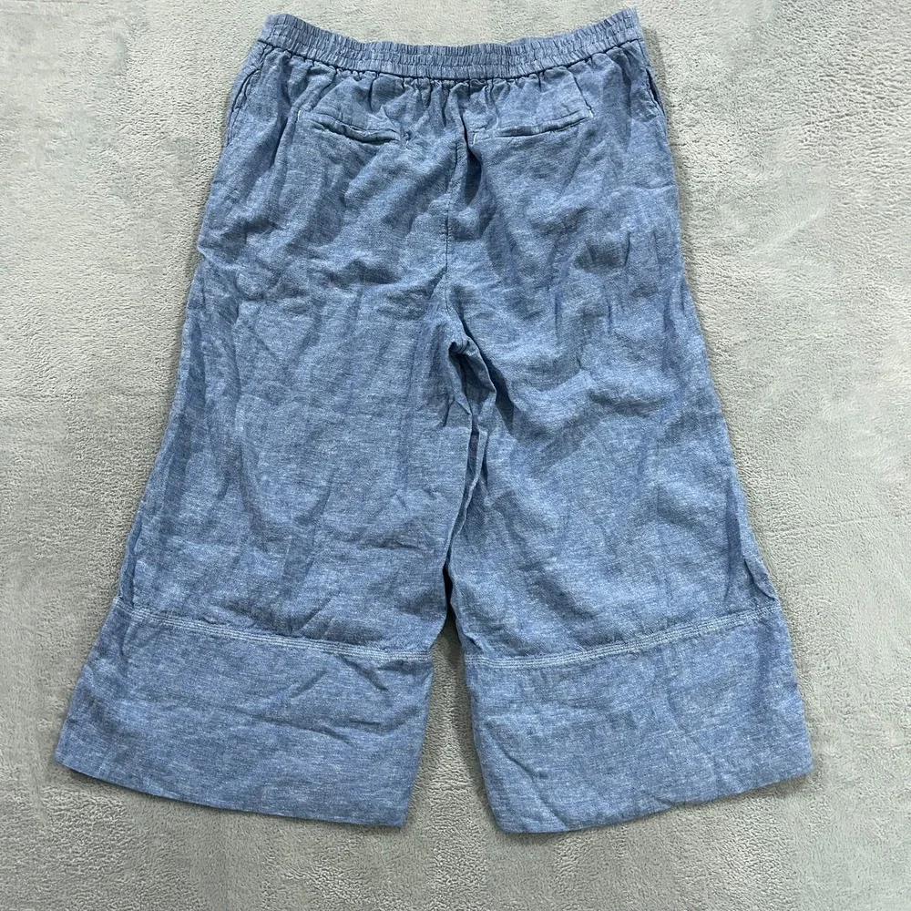 Banana Republic Pants Womens XL Blue Linen Blend Wide Leg Cropped Lightweight